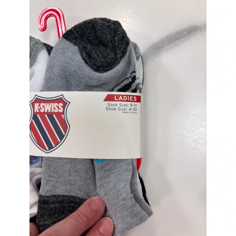 K-Swiss Ladies Socks 6 Pair Pack White Grey Black Shoe Size 4-10